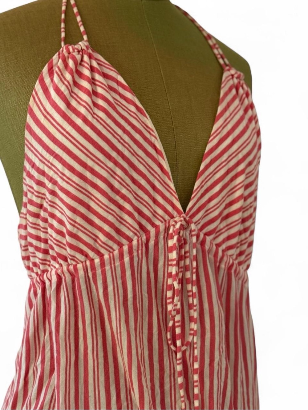 J.Crew Vintage Style Pink White Striped Halter Top Tie Front Size S Y2K Summer